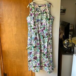 Chadwick’s Women’s Floral Button Front Dress, Sleeveless, Pleats, Scoop Neck